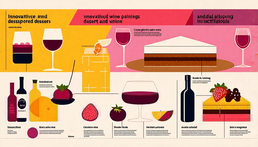 Chart of innovative wine and dessert pairings featuring global influences and unique combinations.