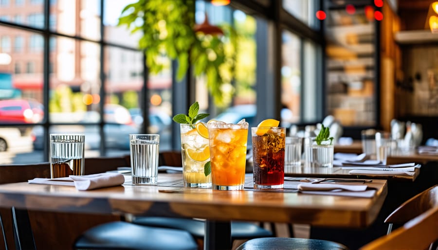 A table setting in a Toronto restaurant with hard seltzer paired with a meal