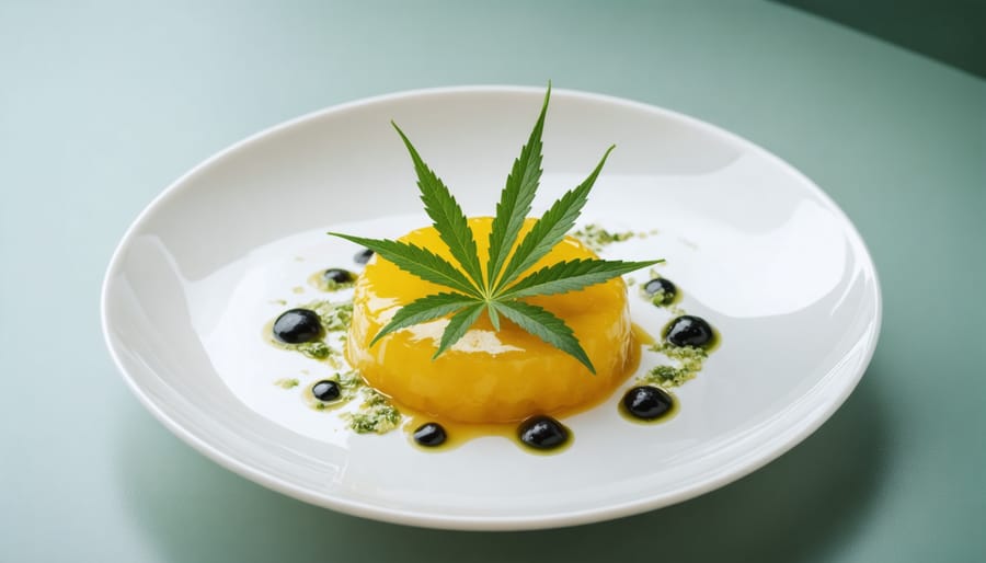 Artfully presented cannabis-infused appetizer showcasing micro-dosing techniques