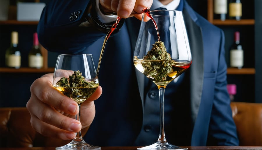 Demonstration of cannabis and wine pairing by a knowledgeable sommelier