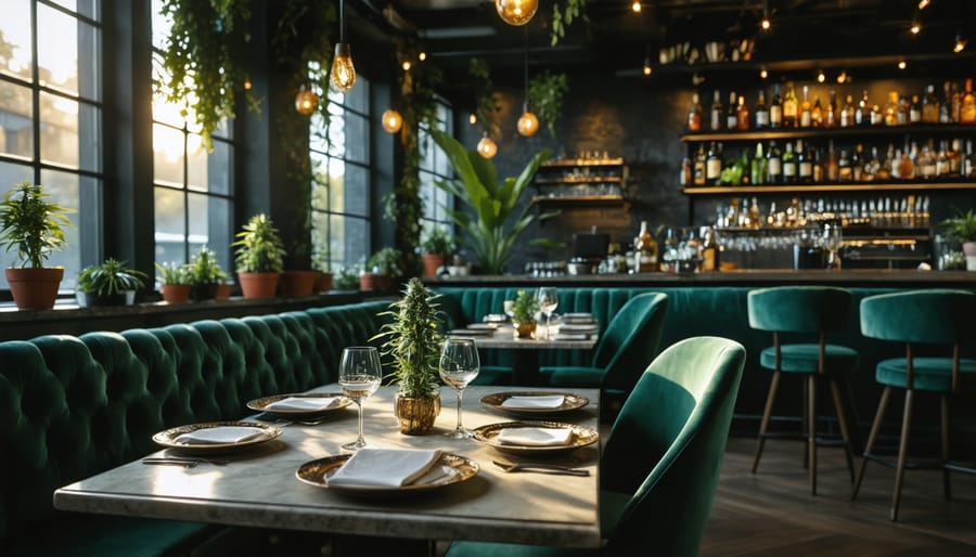 Ambient dining room of a high-end cannabis restaurant in Toronto