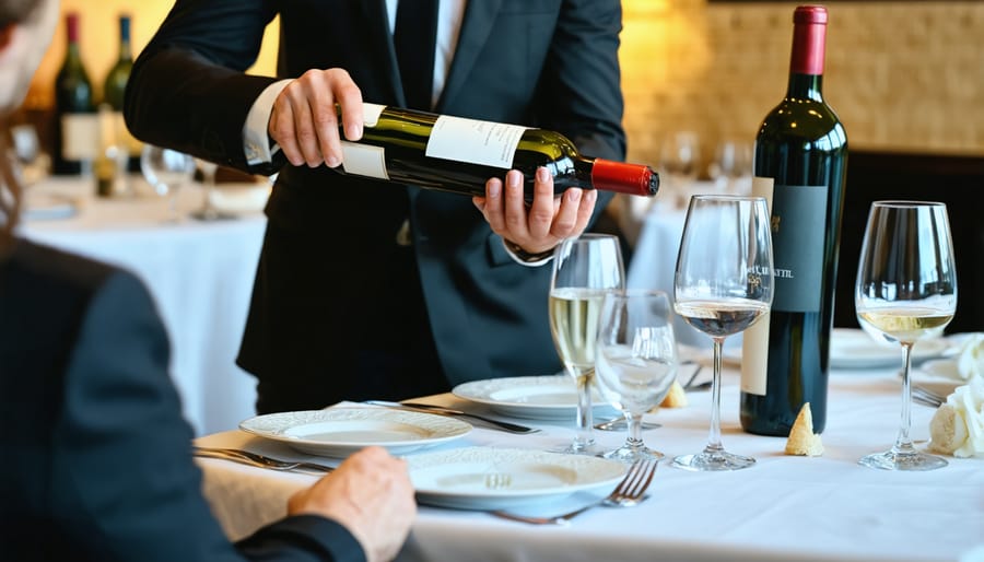 Sommelier expertly pairing wine with a meal at a fine dining establishment