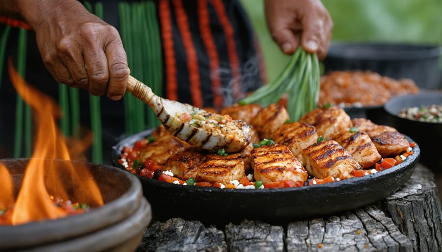 Chef preparing traditional Indigenous ingredients using both ancient and modern cooking methods