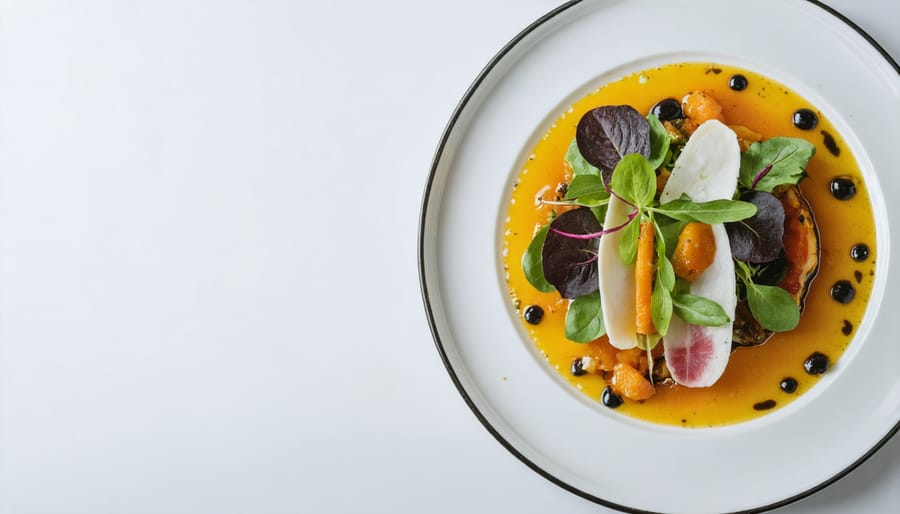 Artistically plated dish from Alo restaurant featuring seasonal Canadian ingredients with French culinary techniques