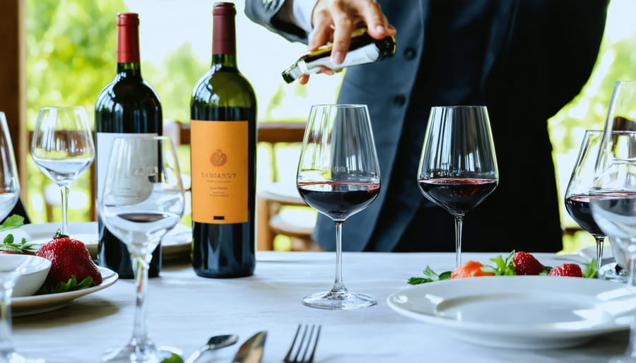 Sommelier displaying Ontario biodynamic wines in a modern restaurant interior