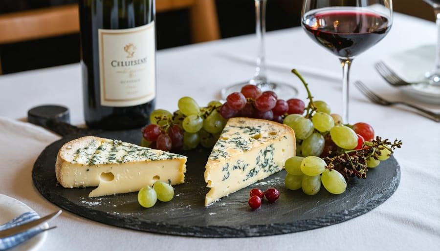 Fine dining table set with multiple goat cheese varieties and paired wines in Toronto restaurant
