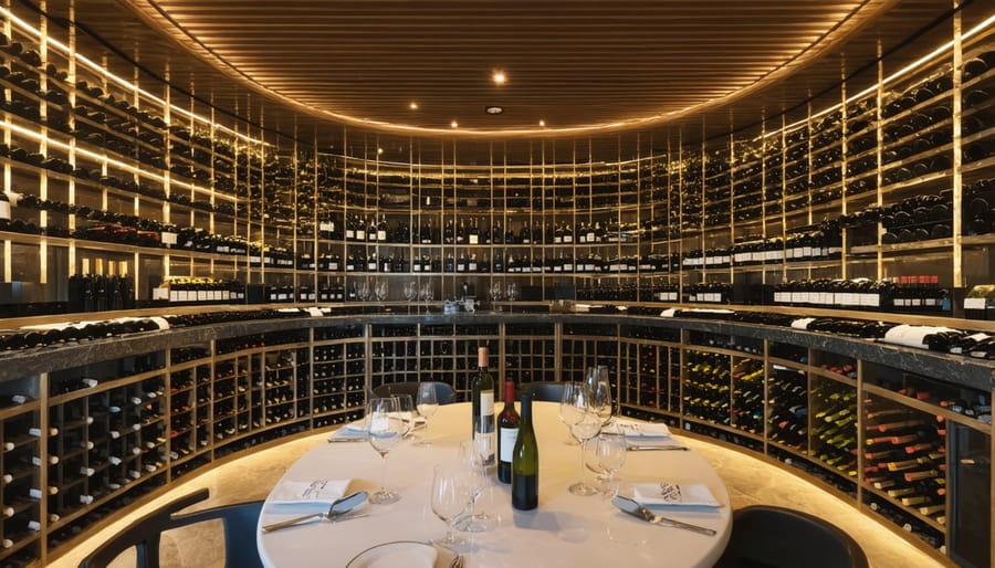 Extensive wine collection in 360 Restaurant's glass-enclosed cellar