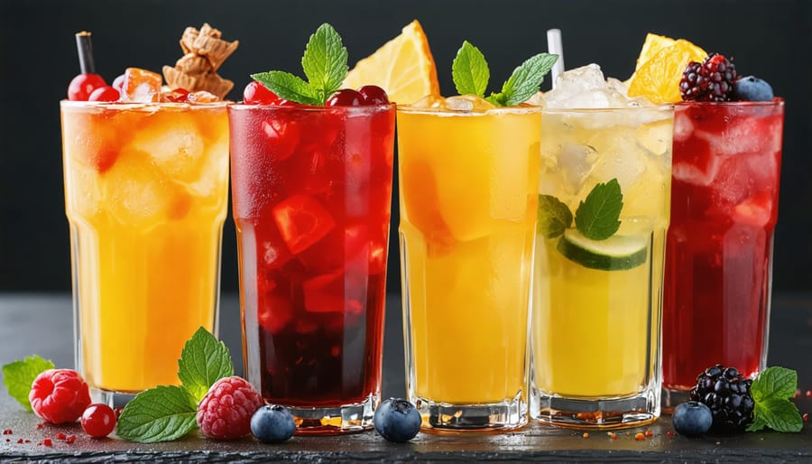 Collection of vibrant non-alcoholic cocktails made with Canadian ingredients