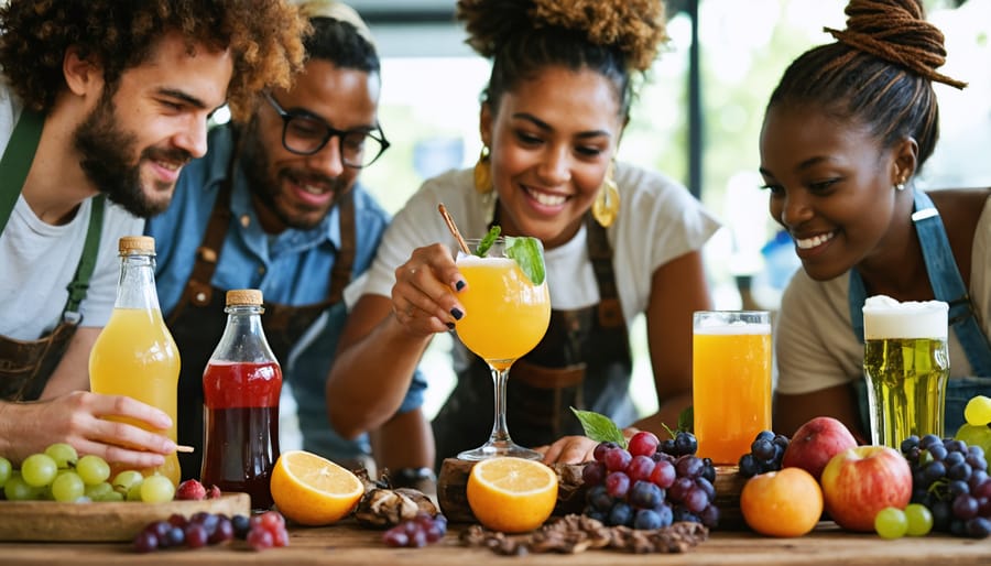 Multi-generational team of beverage artisans working together in craft collective space