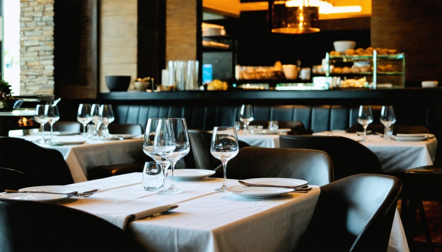 Interior of a luxurious Toronto fine dining restaurant with ambient lighting