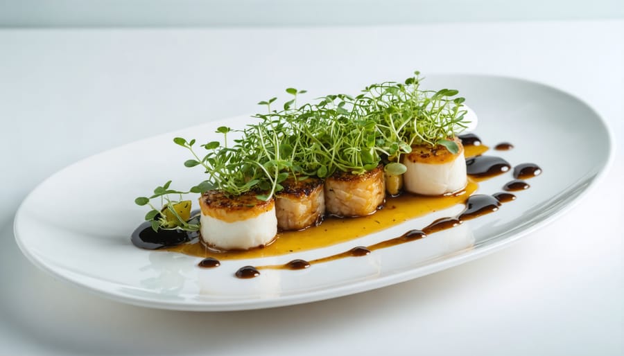 Fine dining plate with artistically arranged cannabis-infused cuisine