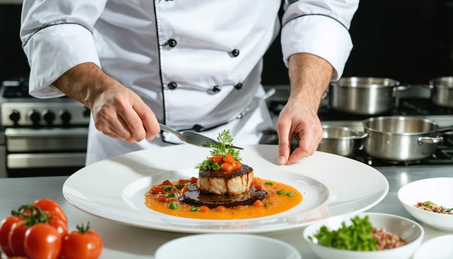 Toronto chef creating an artistic culinary presentation during a chef's table experience