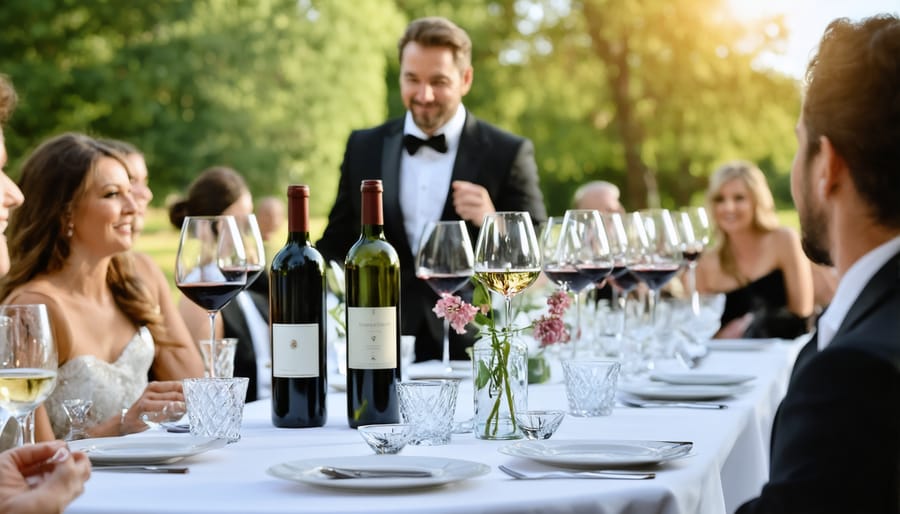Professional sommelier explaining wine selections to attendees at an LCBO Vintages tasting event