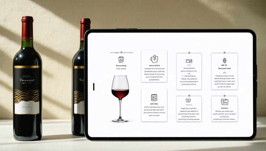 Comparison of traditional wine bottle and its augmented reality enhancement showing digital information