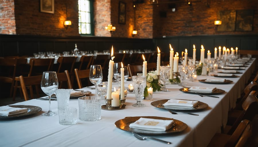 Romantic table setting with candles in Toronto's historic Distillery District restaurant