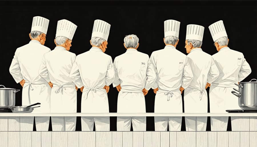 Historical photograph showing Escoffier's revolutionary kitchen brigade system in action