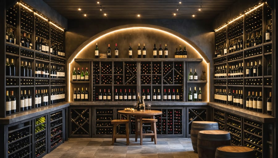 Luxury wine cellar with organized rare vintage bottles and modern climate control systems