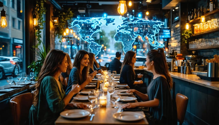 Restaurant interior transformed by augmented reality projections and effects
