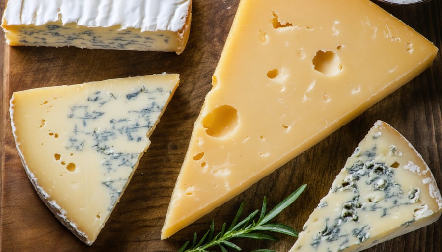 Assortment of local Ontario cheeses arranged on a rustic wooden board with garnishes