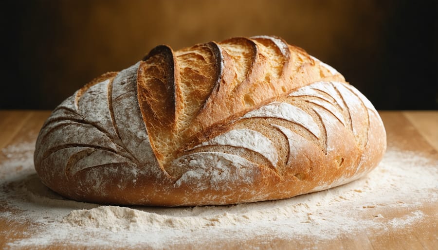 Artisan baker creating decorative scoring patterns on a sourdough loaf