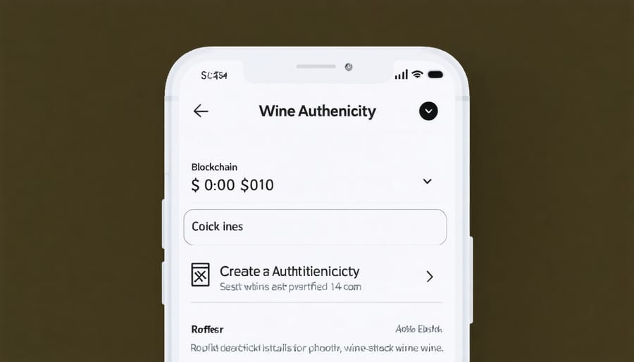 Smartphone screen displaying wine bottle authentication and provenance information