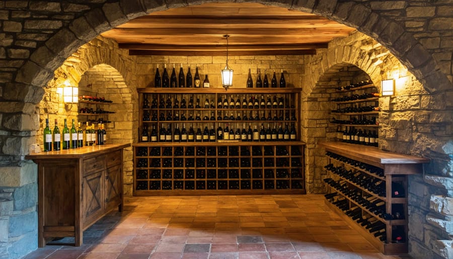 Casa Loma's atmospheric wine cellar with historic stone architecture and wine storage