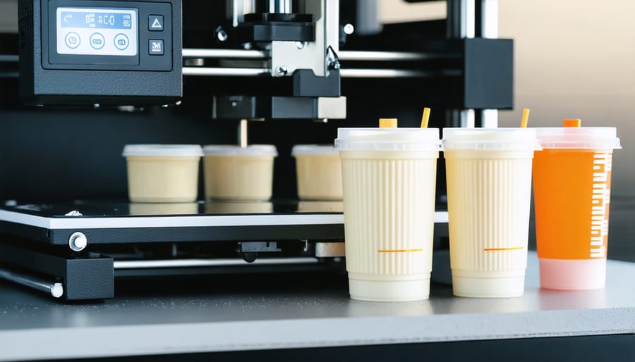 3D printer in action showing temperature monitoring and hygiene controls for food-safe PLA printing
