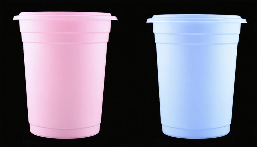 Side-by-side comparison showing correct and incorrect storage methods for 3D printed PLA food items