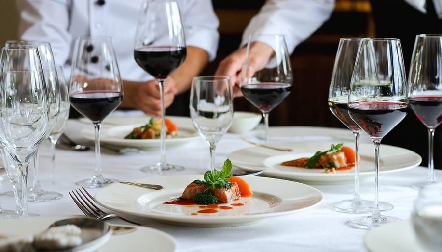 Sommelier and chef collaborating over wine selection in an upscale Toronto restaurant