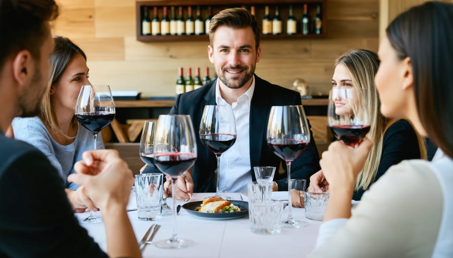 Sommelier leading wine tasting masterclass with attendees