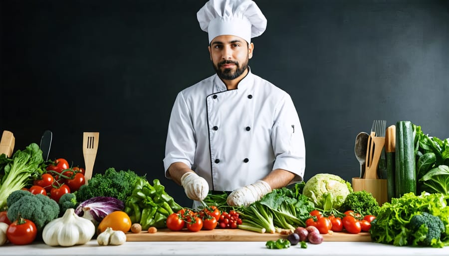 Chef carefully selecting organic produce at St. Lawrence Market