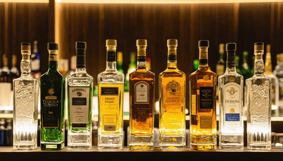 Illuminated display of premium tequila bottles in an upscale Toronto venue