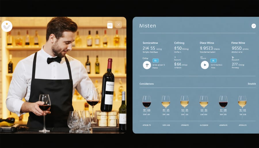 Interactive wine pairing experience with sommelier and digital display