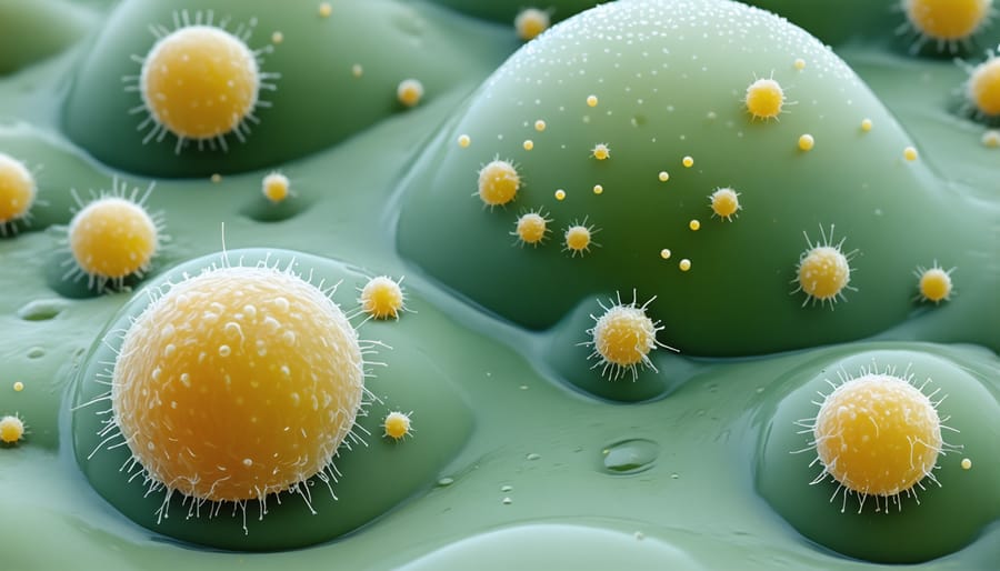 Microscopic image of active yeast cells in fermentation process