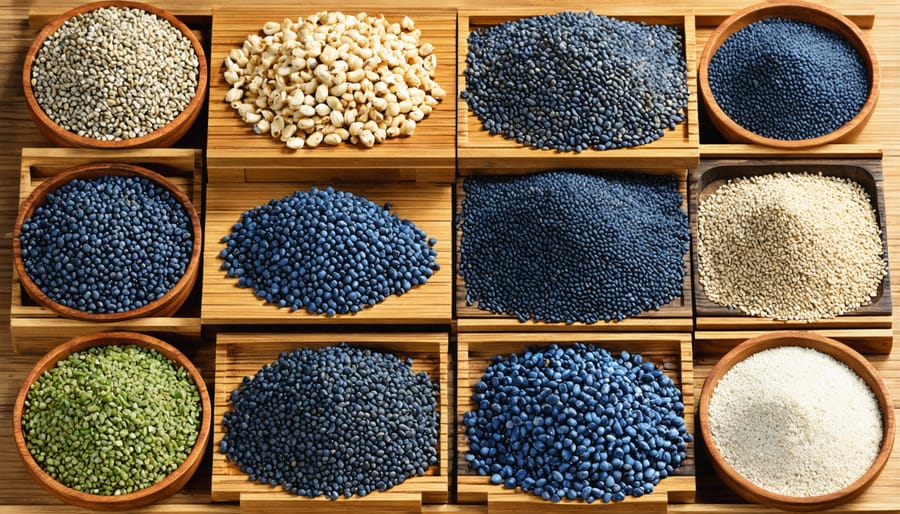 Display of Zuni blue corn products and traditional piki bread