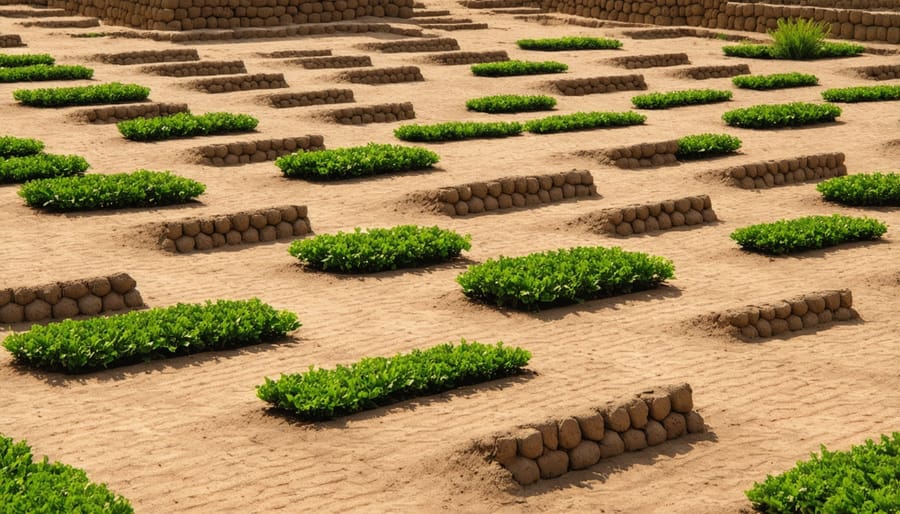 Ancient Zuni waffle garden irrigation system with distinctive square grid pattern
