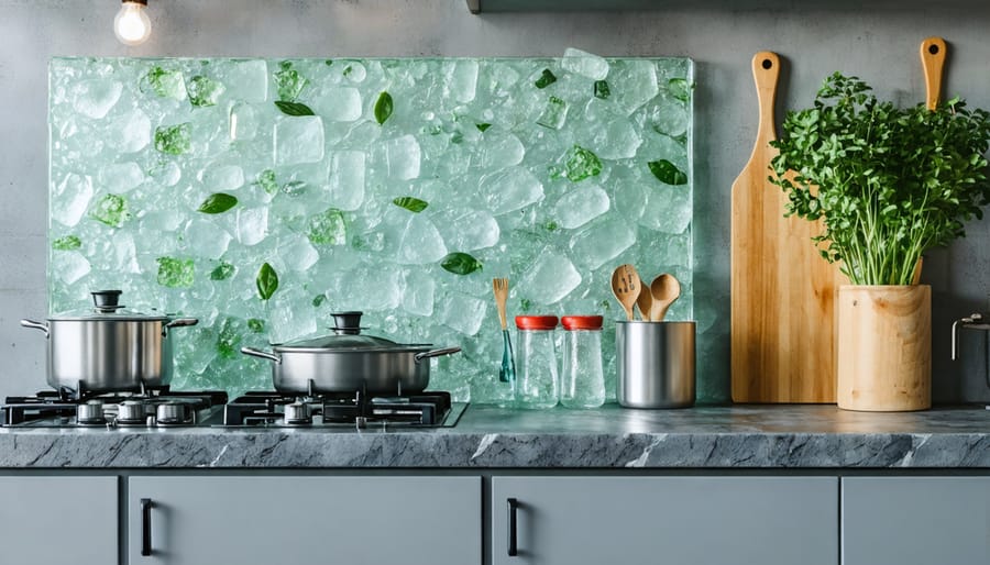 Luxurious recycled material countertop showing intricate patterns and sustainable design