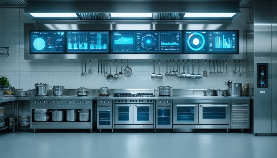 Smart commercial kitchen equipment with digital monitoring systems and energy efficiency displays