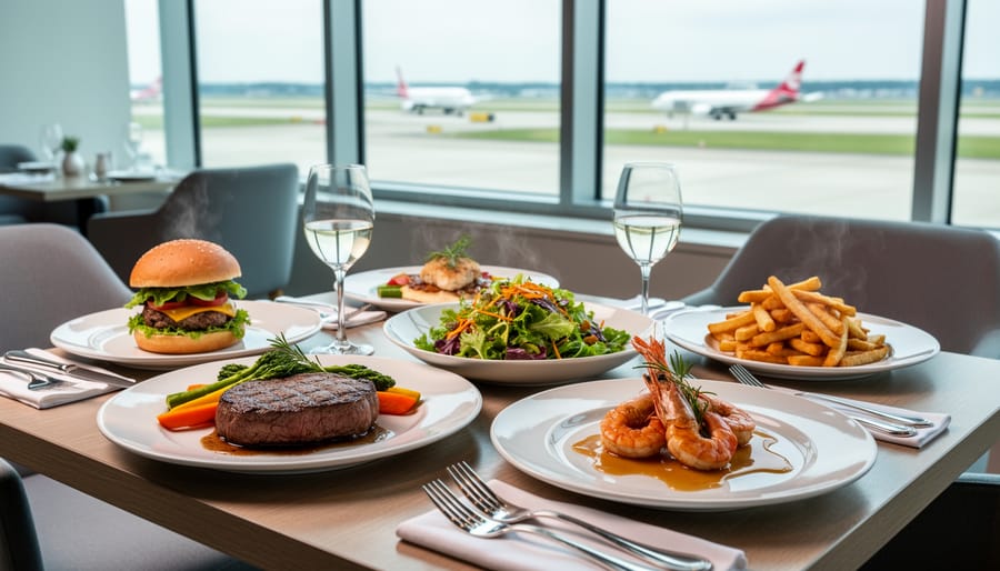 Artistically plated contemporary American dish at airport restaurant