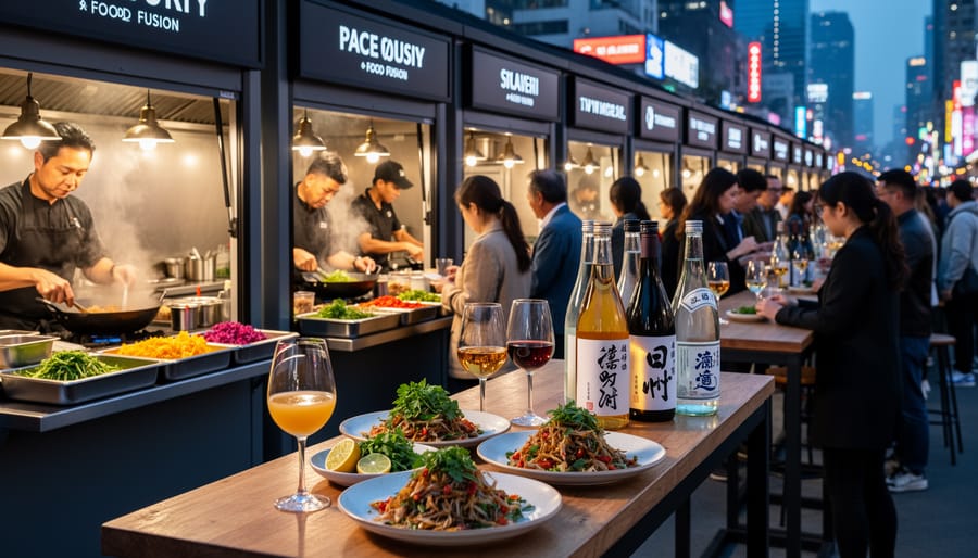Gourmet taco with microgreens paired with craft cocktail at Toronto food truck
