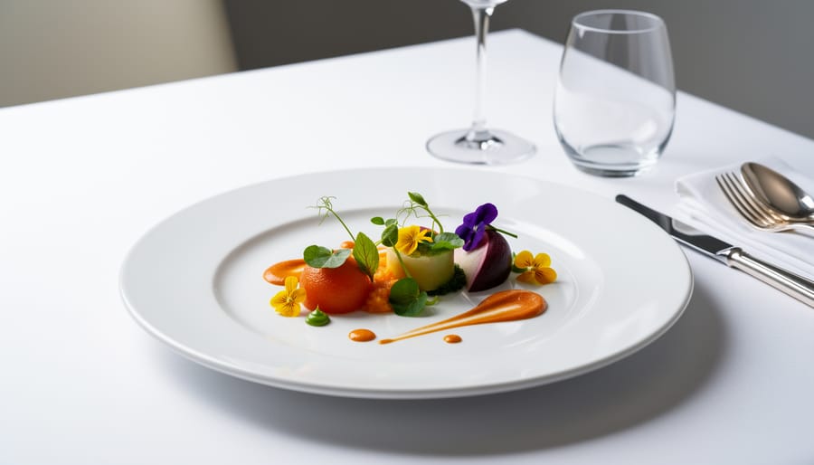 Elegantly plated fine dining dish showcasing precise culinary technique and artistic presentation
